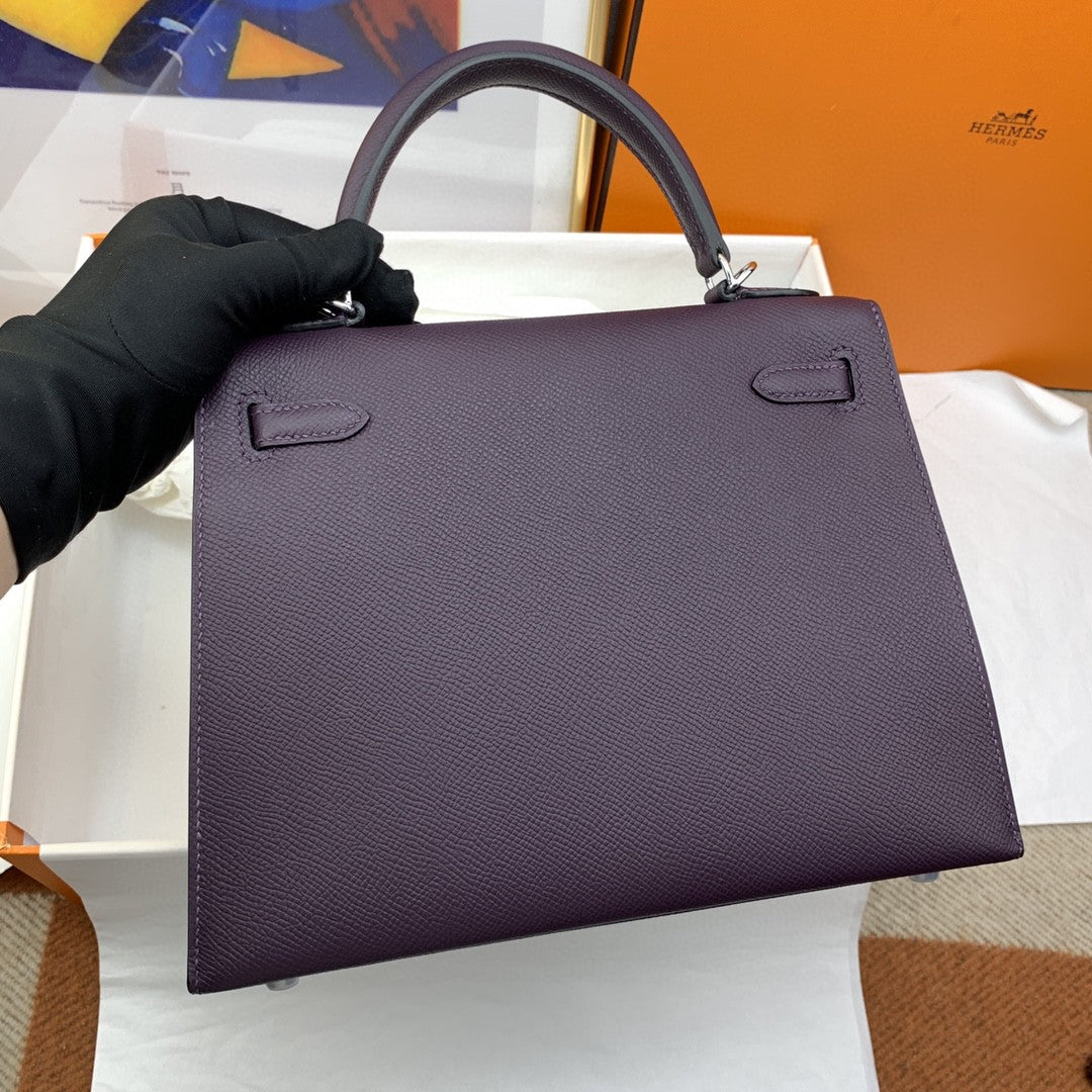 Hermes Kelly 25 Togo Silver Hardware Dark Purple