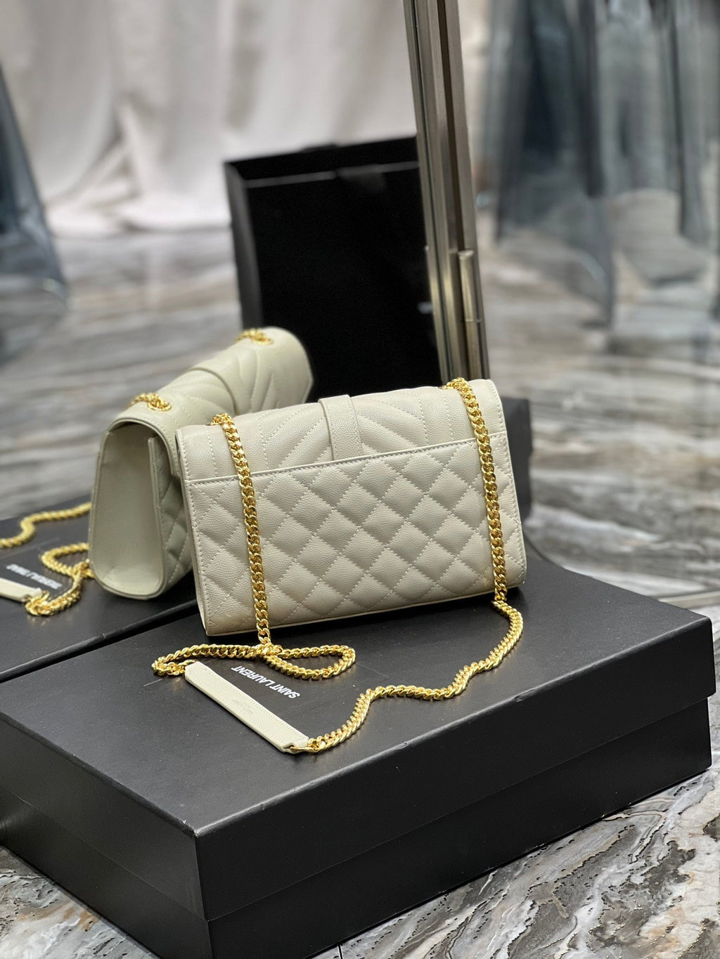 Saint Laurent Small Bag In Mix Matelasse 21cm Beige