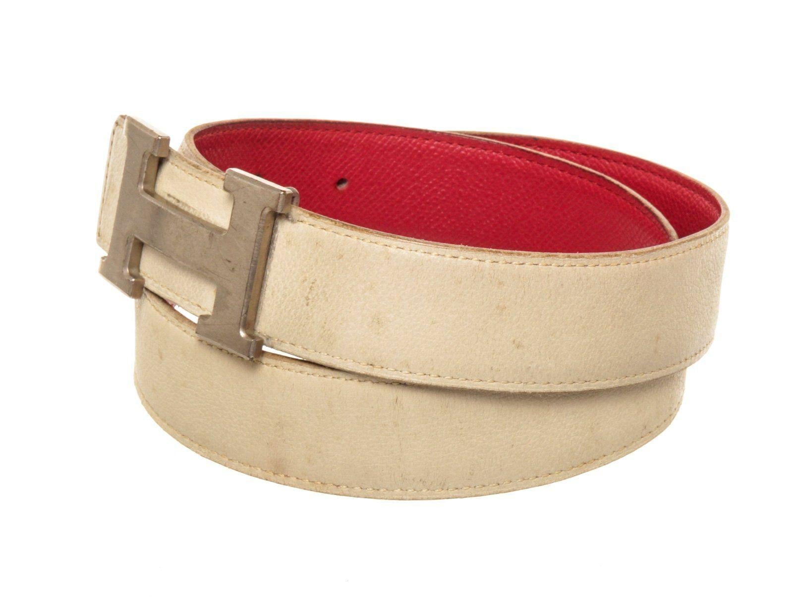 Hermes Red White Leather H Belt