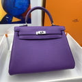 Hermes Kelly 25 Togo Silver Hardware Purple