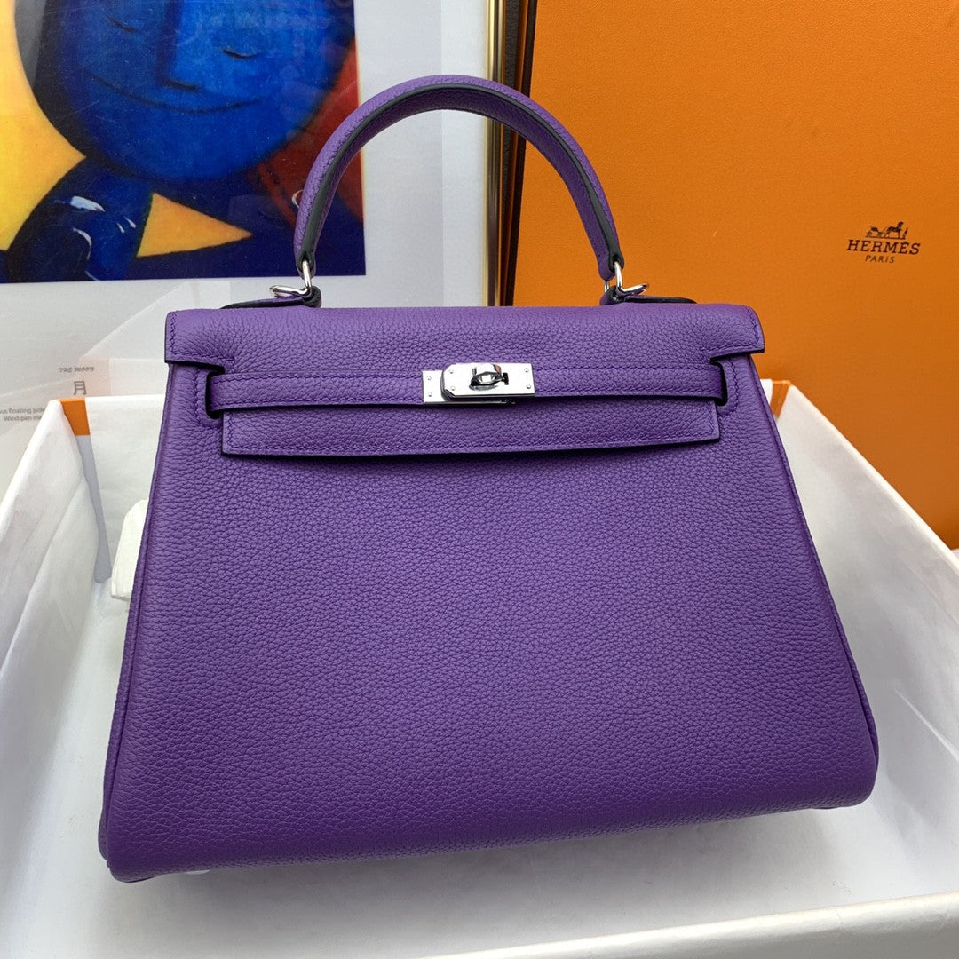 Hermes Kelly 25 Togo Silver Hardware Purple