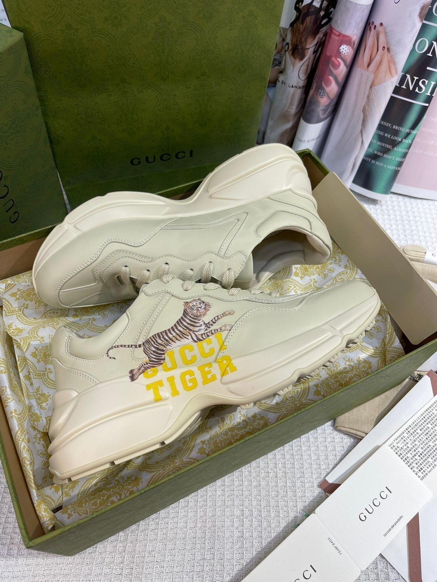 Gucci Tiger Women’s Rhyton Sneaker Beige
