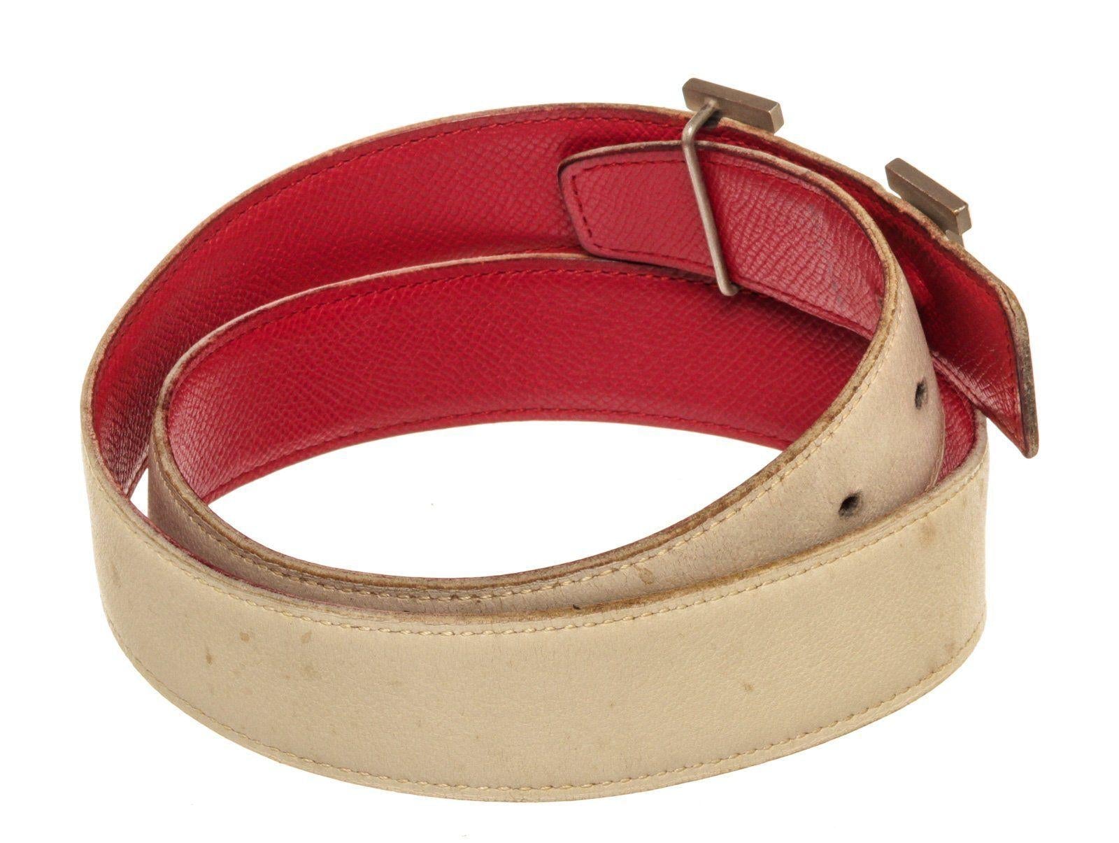 Hermes Red White Leather H Belt