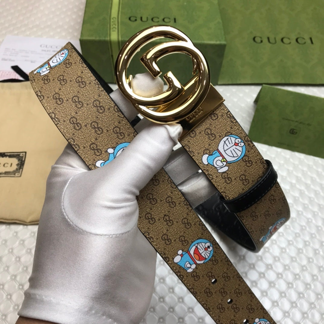 Gucci Belt With Double G Buckle Doreamon Brown