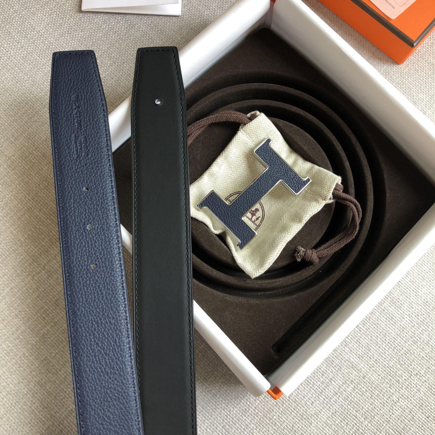 Hermes H Guillochee Belt Buckle & Reversible Leather Strap Black