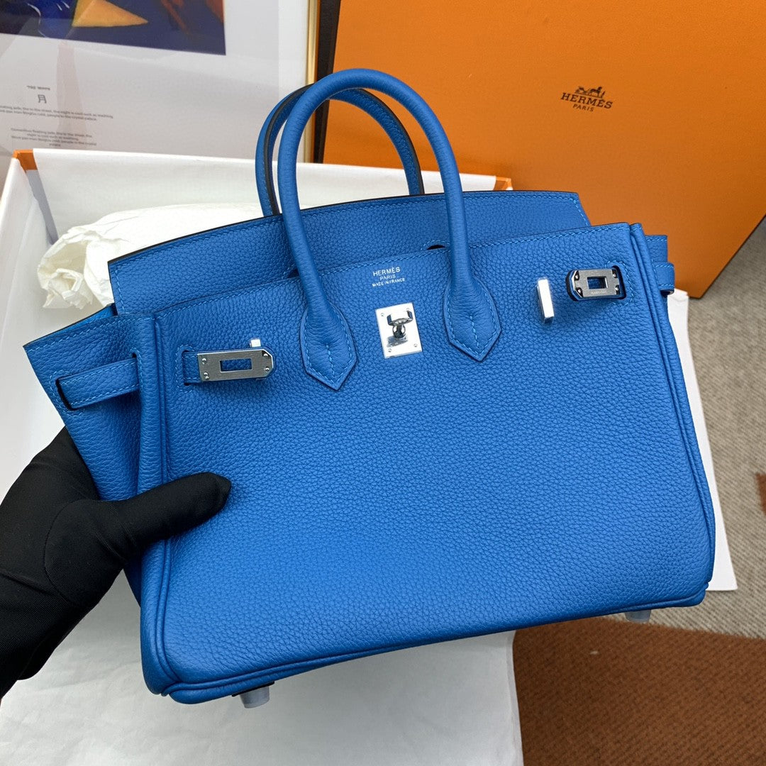 Hermes Birkin 25 Nata Swift Silver Hardware Blue