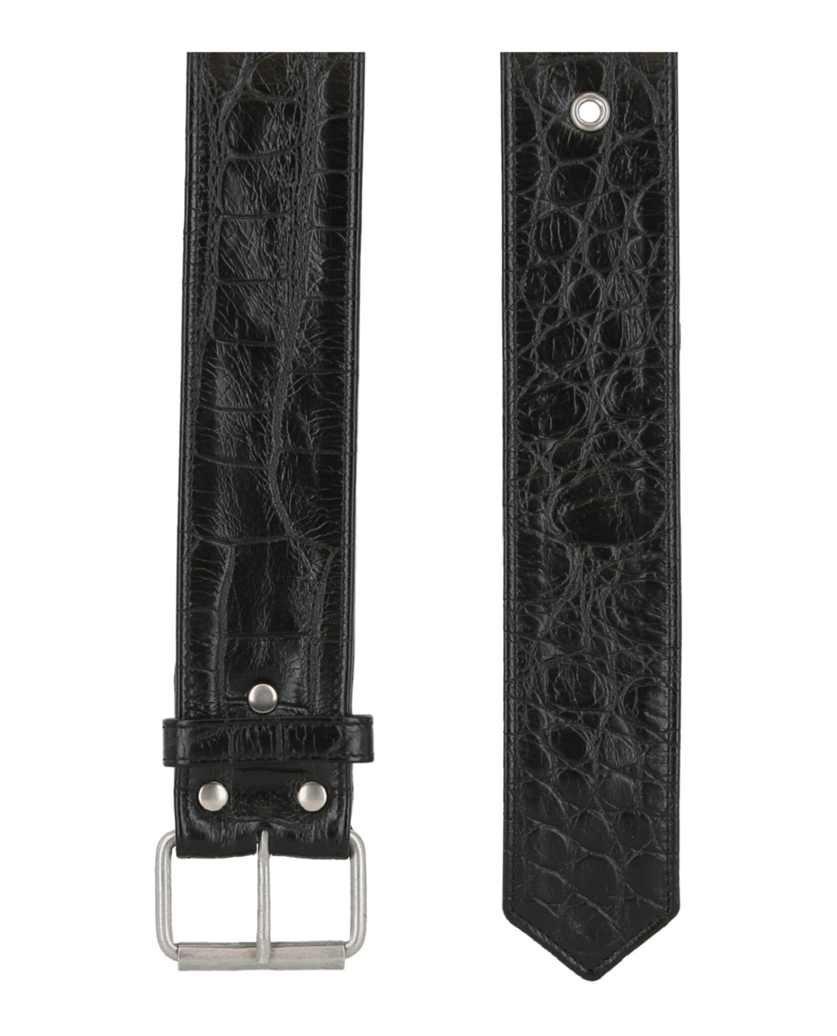 Croc-Embossed Leather Belt