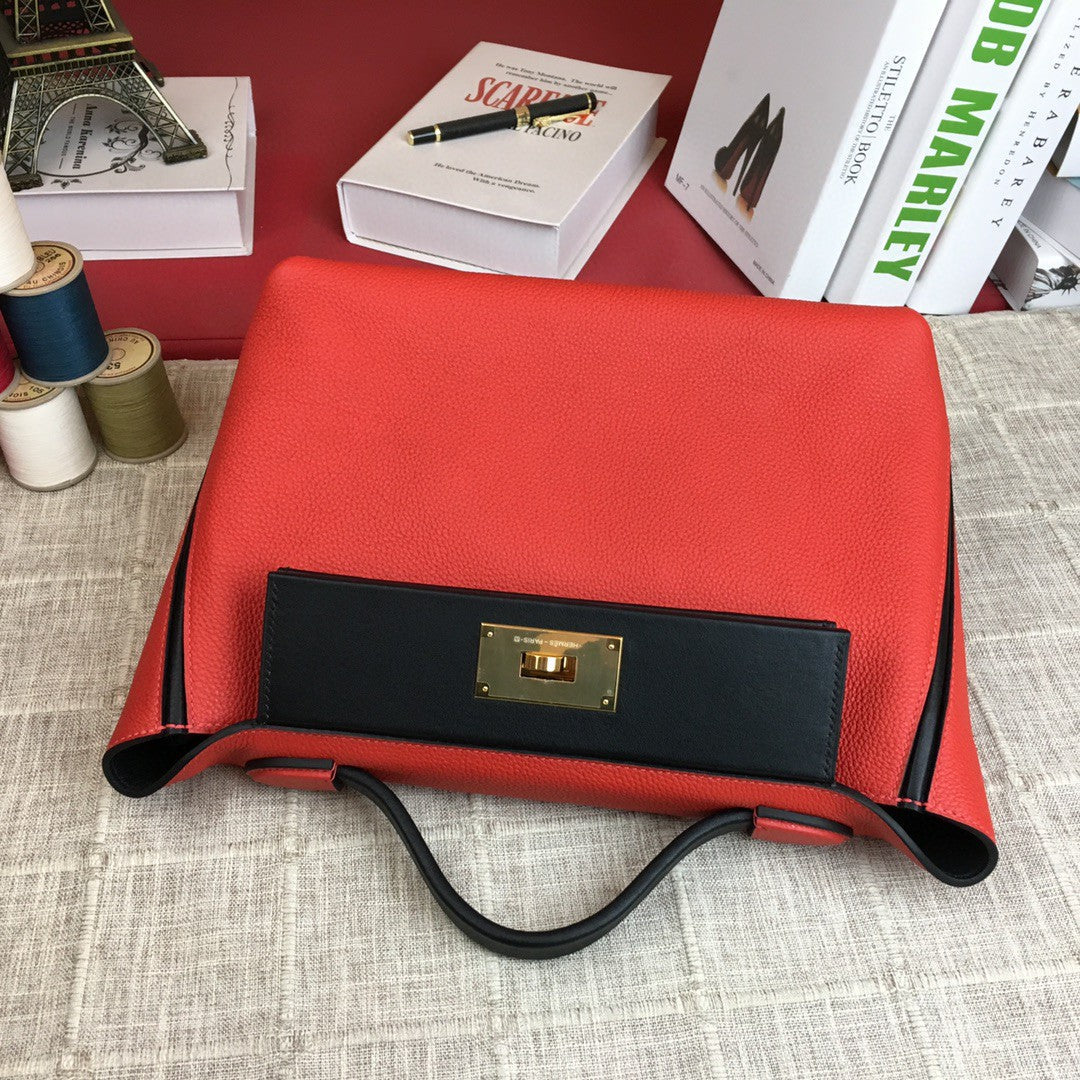 Hermes 24 24 29cm Noir Black Clémence Red