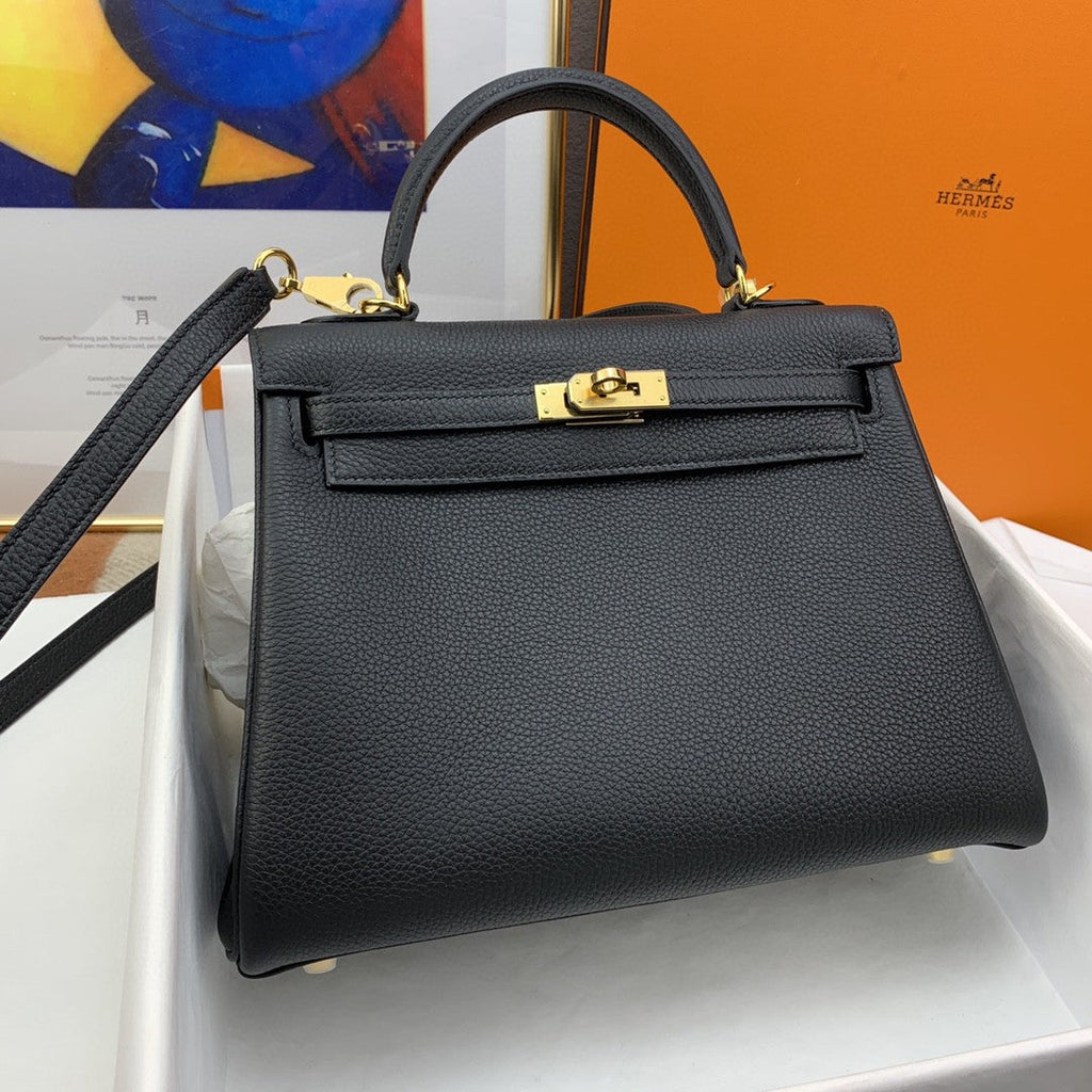 Hermes Kelly 25 Togo Gold Hardware Black