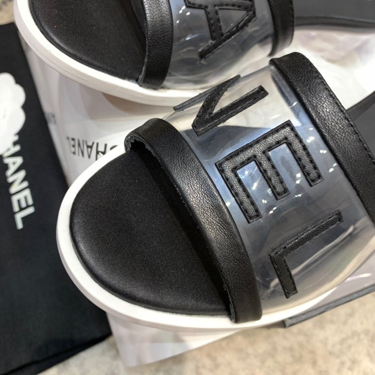 Chanel Transparent PVC Mules & Lambskin Leather Spring/Summer Collection Black