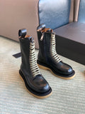 Bottega Veneta Lace Up Mid Calf Boots Calfskin Leather Fall/Winter 2020 Collection, Black