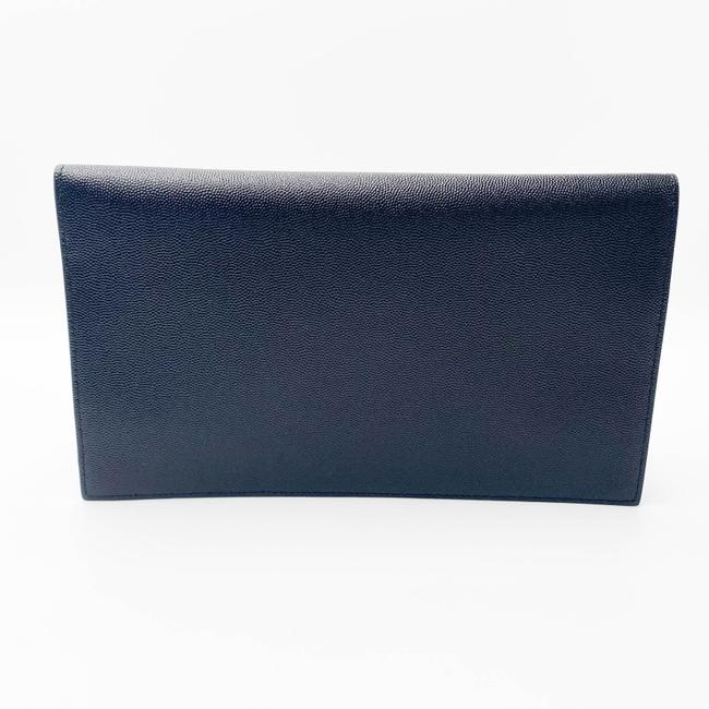 Saint Laurent Envelope Uptown Monogram Plaque Grained-leather Black Leather Clutch