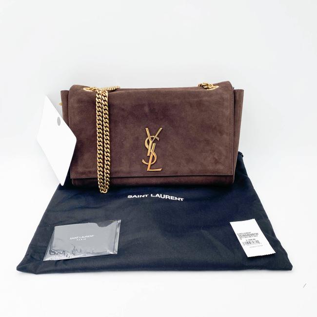 Saint Laurent Monogram Kate Soft Medium Reversible Ysl Monogram Brown Suede Leather Cross Body Bag