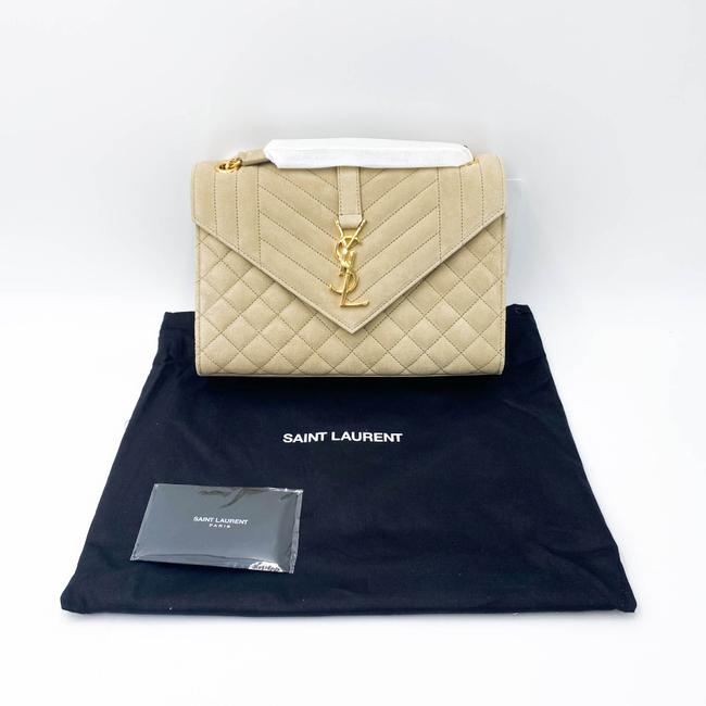 Saint Laurent Monogram Envelope Medium Beige Suede Leather Shoulder Bag