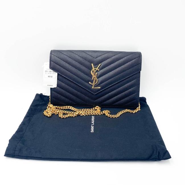 Saint Laurent Chain Wallet Ghw Matelasse Chevron Monogram Woc Black Leather Shoulder Bag