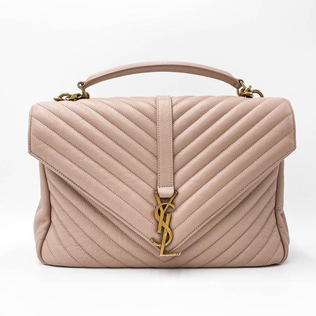 Saint Laurent Sheepskin Matelasse Chevron Monogram Large College Satchel Pink Leather Shoulder Bag