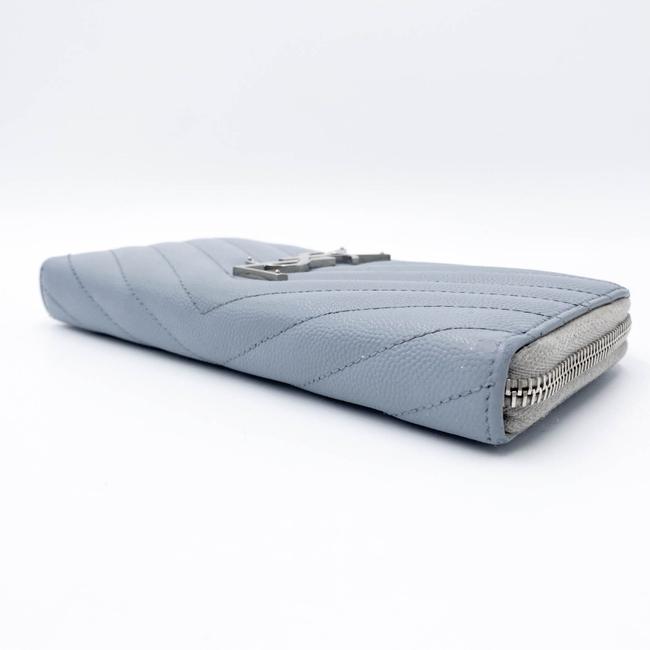 Saint Laurent Grey Grain De Poudre Matelasse Chevron Monogram Zip Around Wallet
