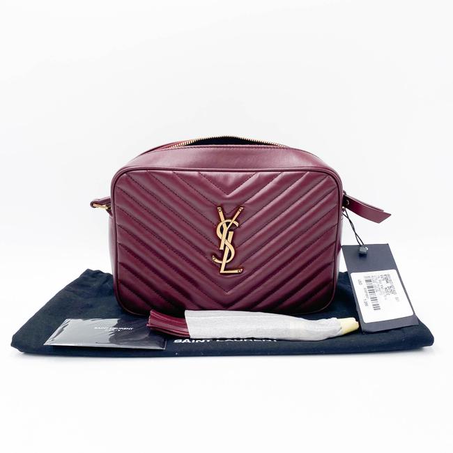 Saint Laurent Monogram Lou Camera Calfskin Matelasse Dark Legion Red Leather Shoulder Bag