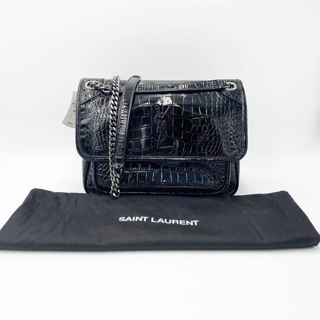 Saint Laurent Niki Medium Crocodile-embossed Black Patent Leather Shoulder Bag