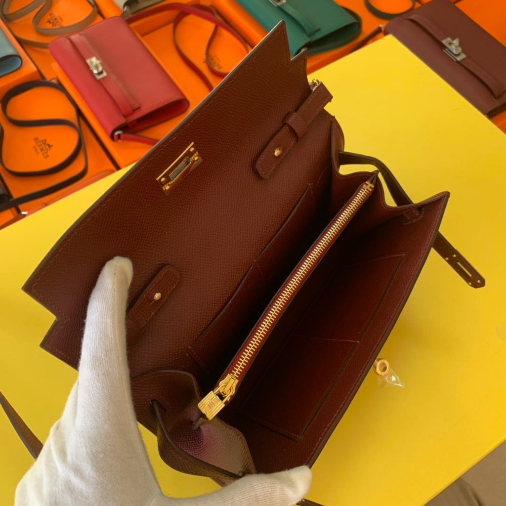 Hermes Kelly Togo Woc Crossbody Bag 21cm Red Wine