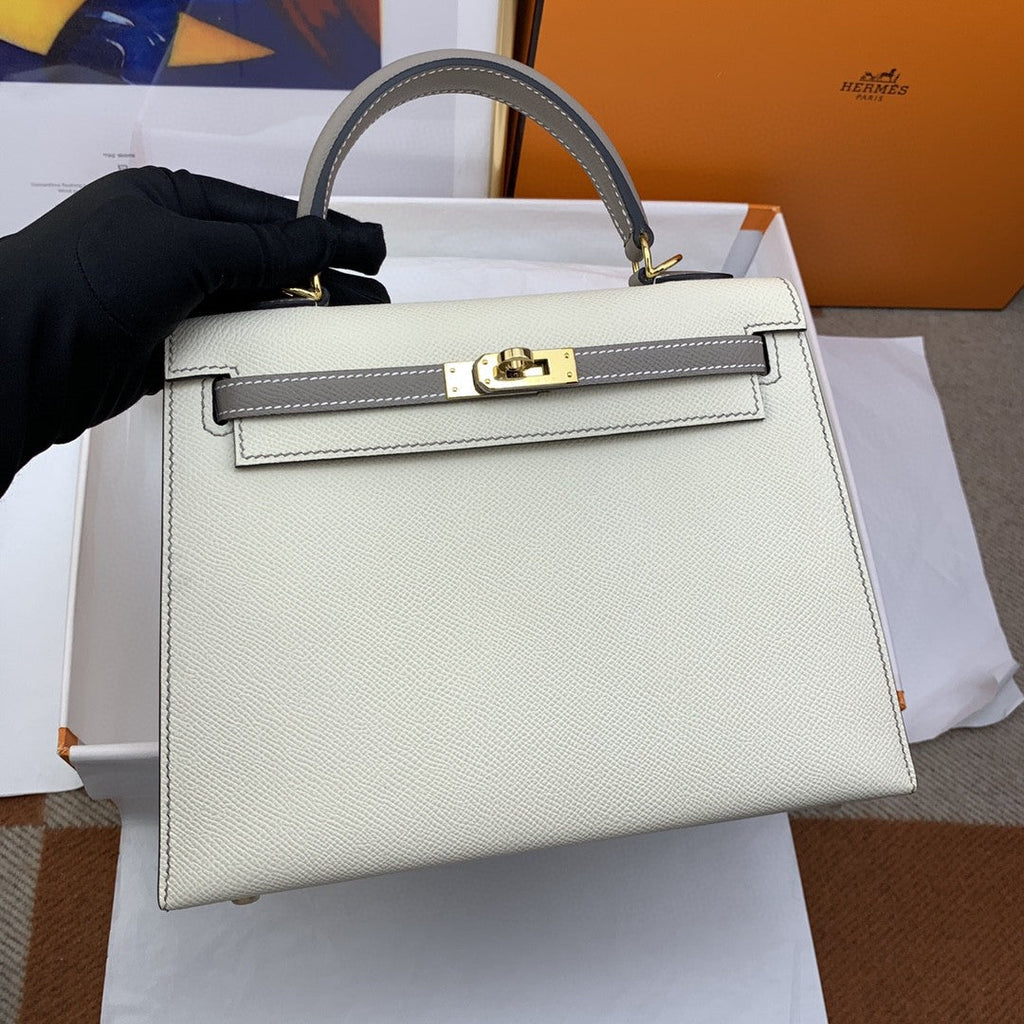 Hermes Kelly 25 Togo Gold Hardware Milky