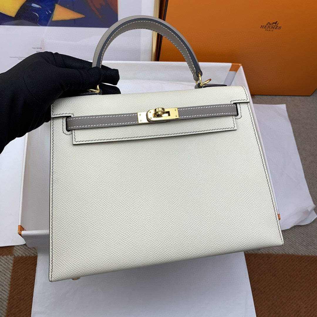 Hermes Kelly 25 Togo Gold Hardware Milky