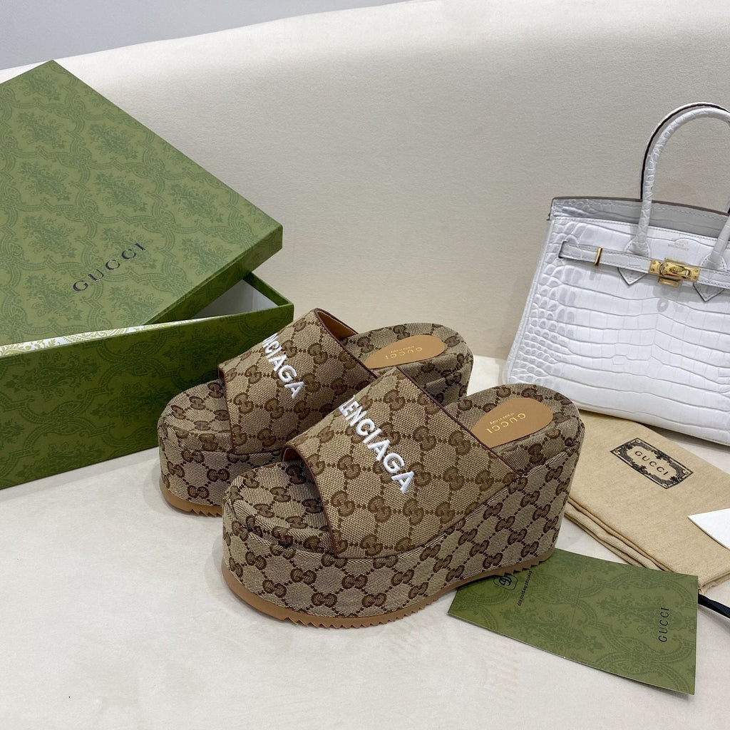 Gucci Balenciaga Platform Slide Sandal Brown