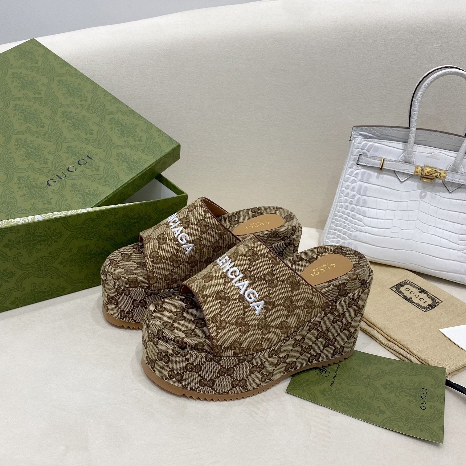 Gucci Balenciaga Platform Slide Sandal Brown