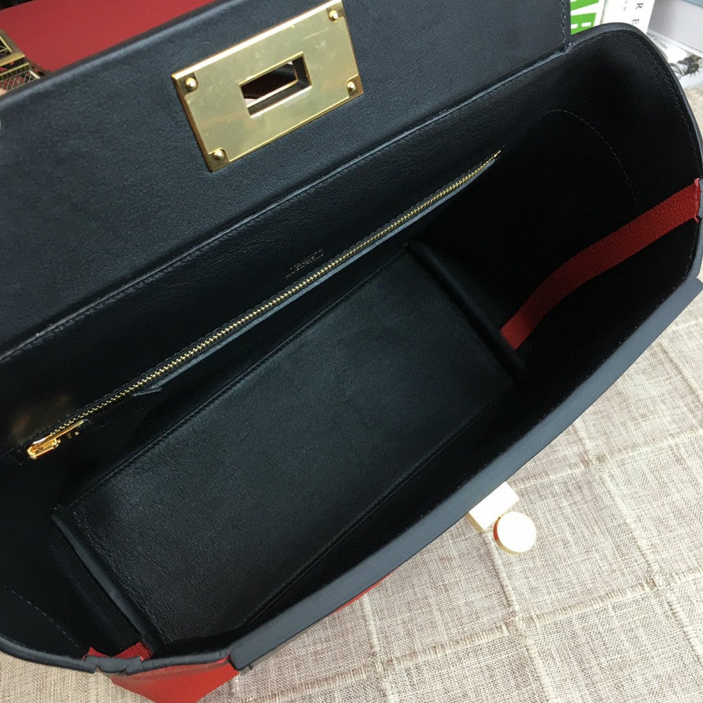 Hermes 24 24 29cm Noir Black Clémence Red