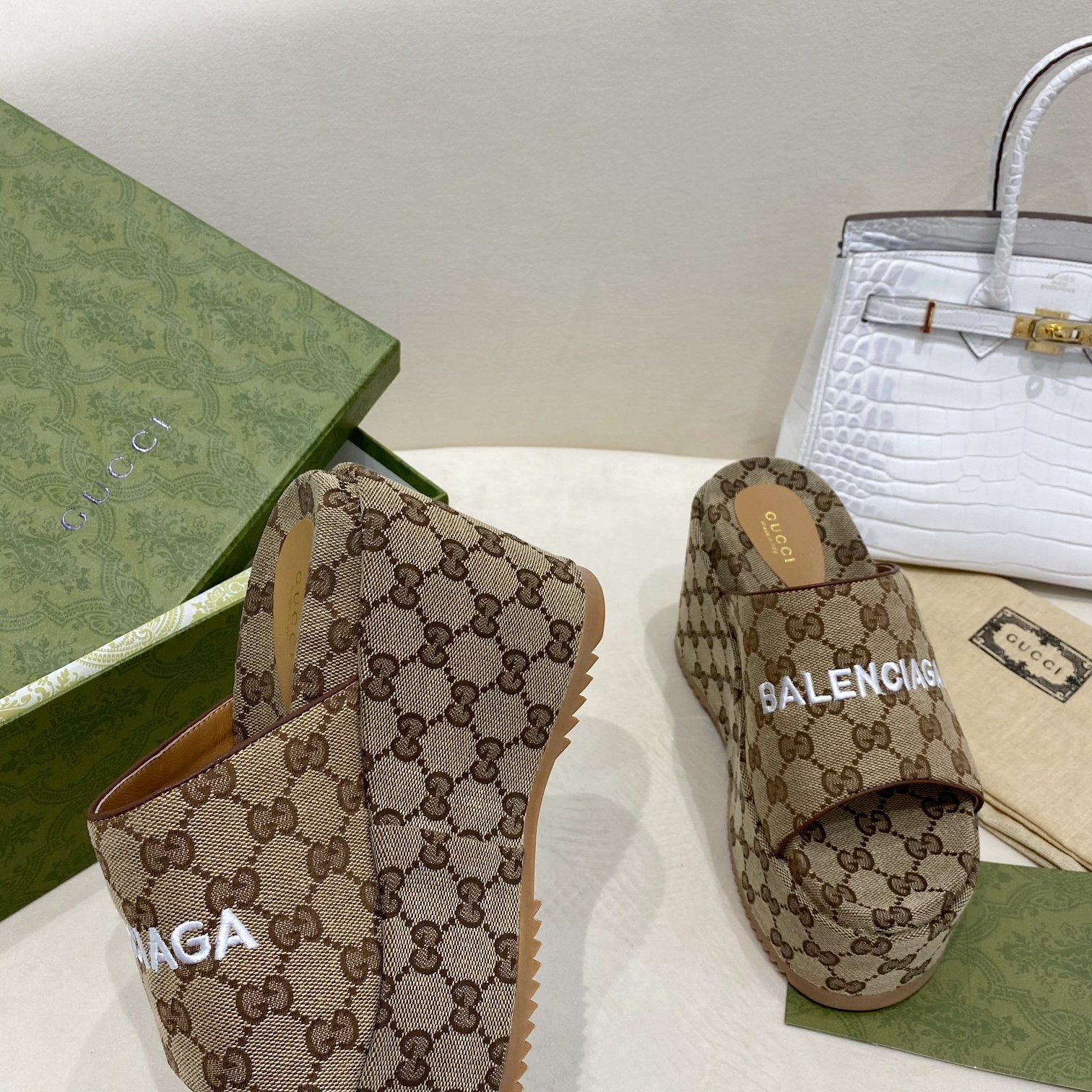 Gucci Balenciaga Platform Slide Sandal Brown