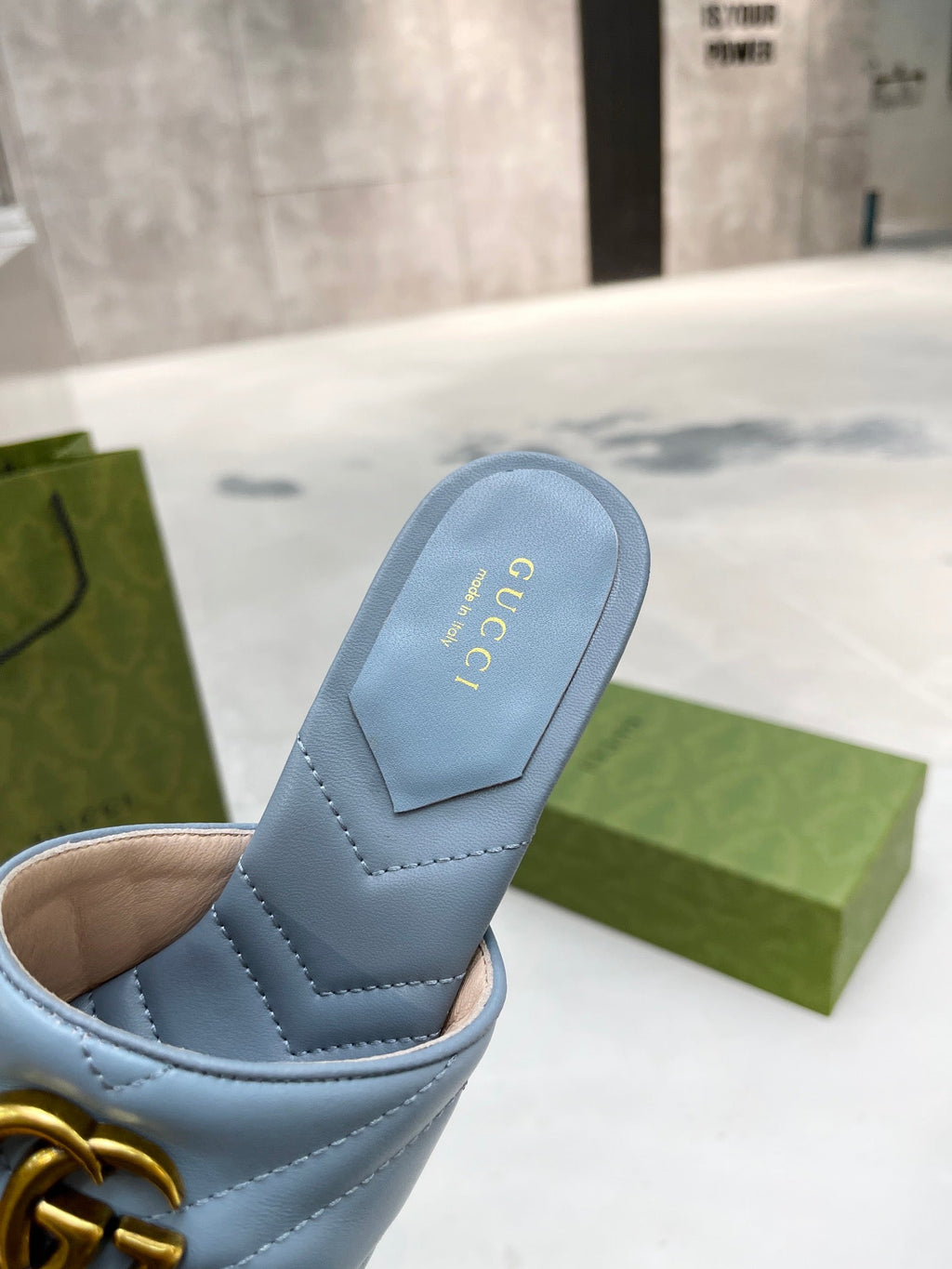Gucci Double G Slide Sandal Blue
