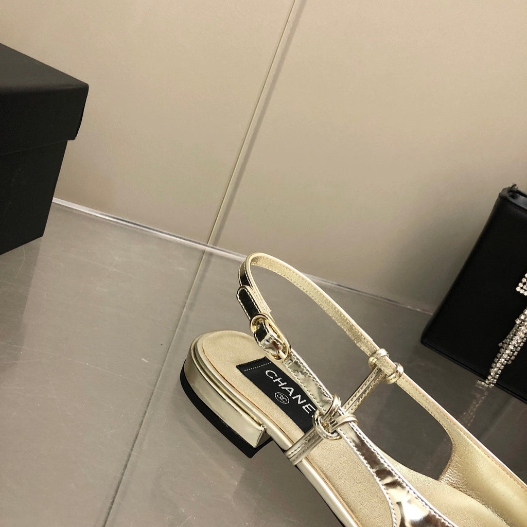 Chanel Sling Back Gold