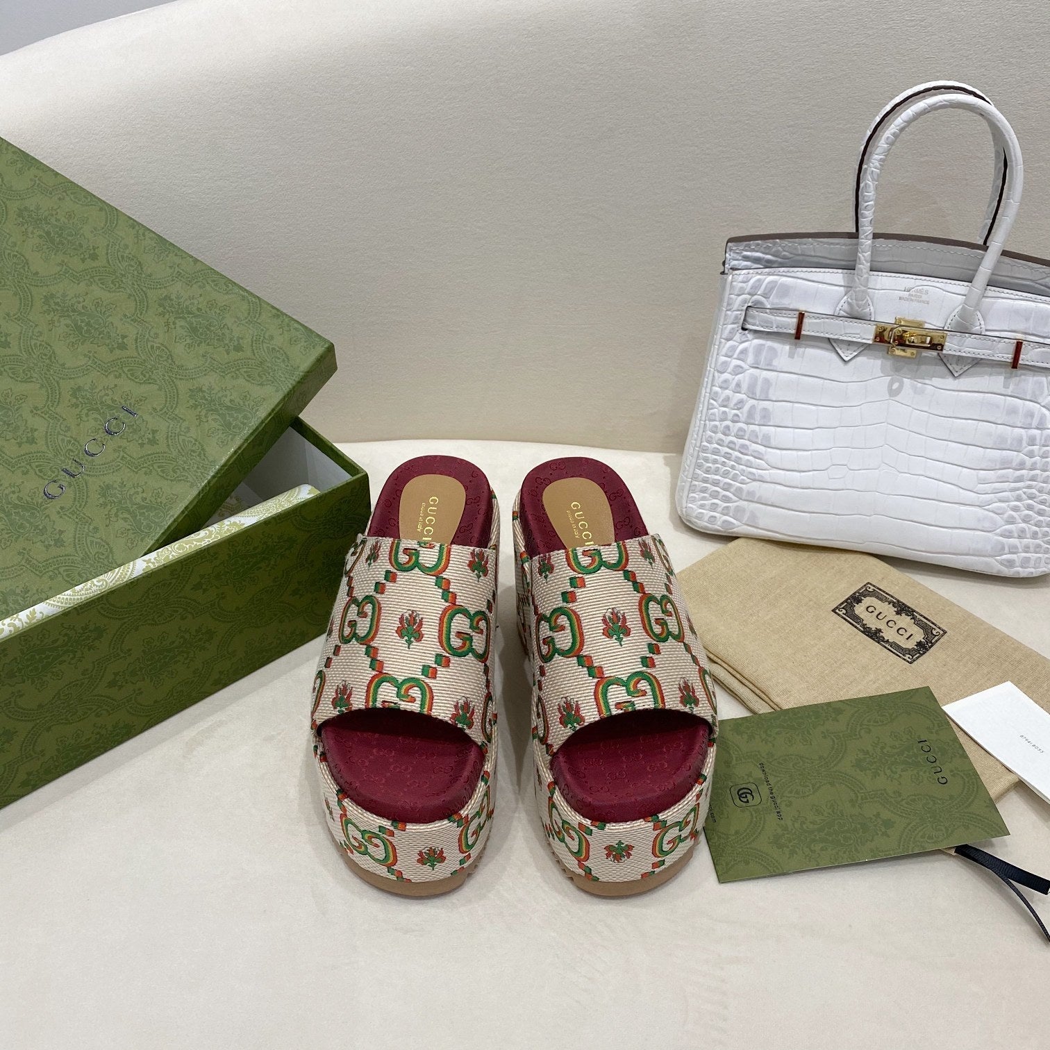 Gucci Platform Slide Sandal Beige