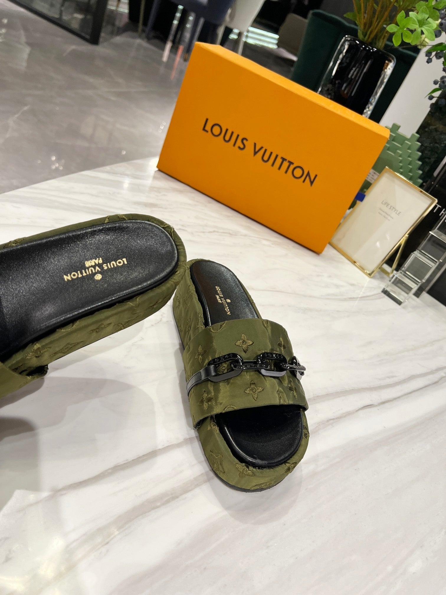 Louis Vuitton Jumbo Flatform Mule Green