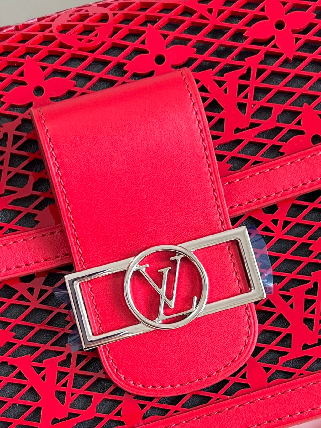 Louis Vuitton Mini Dauphine Bags By Nicolas Ghesquière With Monogram Lace Red For Women 20cm LV M20359