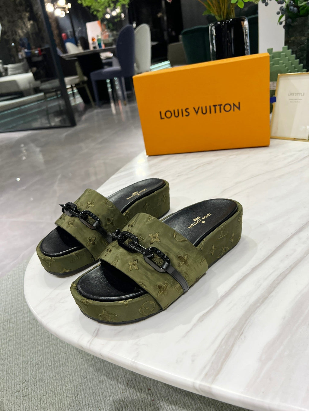 Louis Vuitton Jumbo Flatform Mule Green