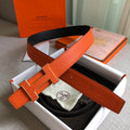 Hermes H Guillochee Belt Buckle & Reversible Leather Strap Orange