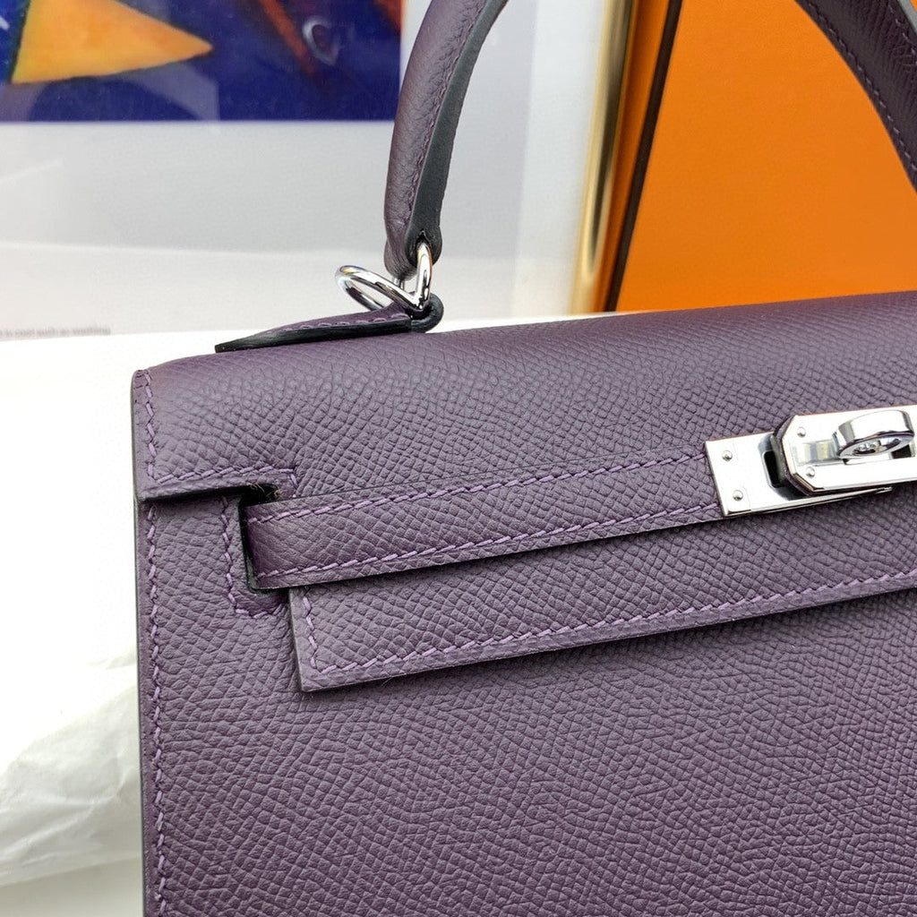 Hermes Kelly 25 Togo Silver Hardware Dark Purple