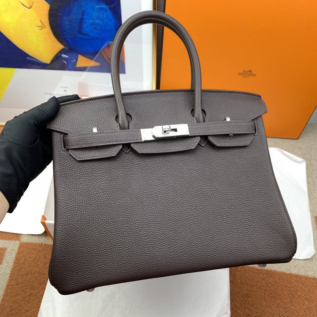 Hermes Birkin 30 Nata Swift Silver Hardware Dark Brown