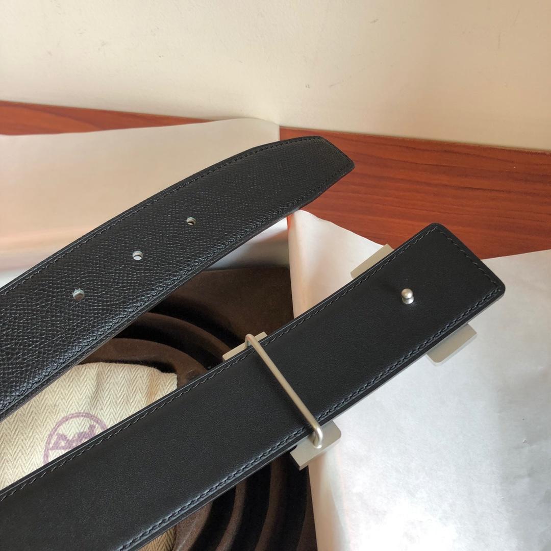 Hermes Mini Constance Guillochee Belt Buckle & Reversible Leather Strap Black