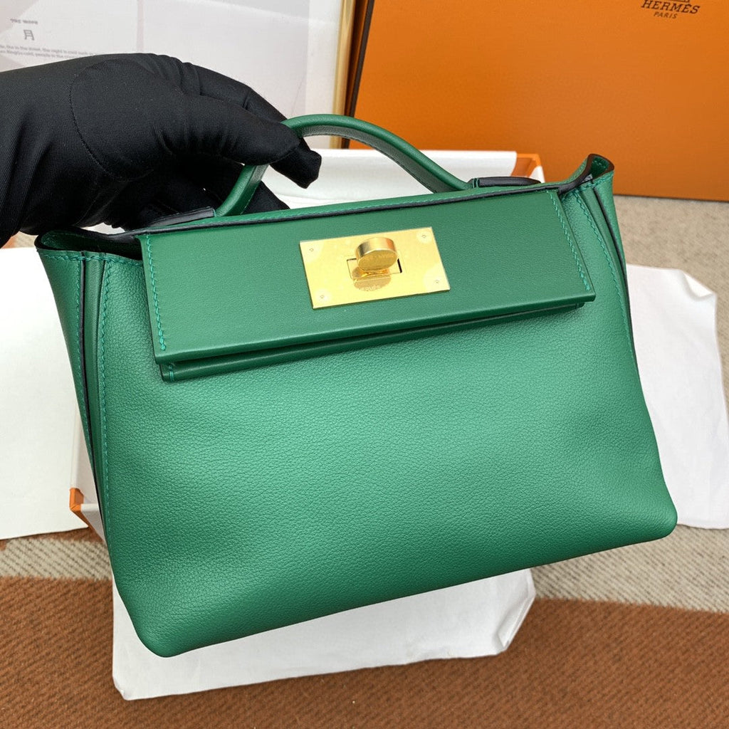 Hermes 24 24 21cm Noir Black Clémence Green