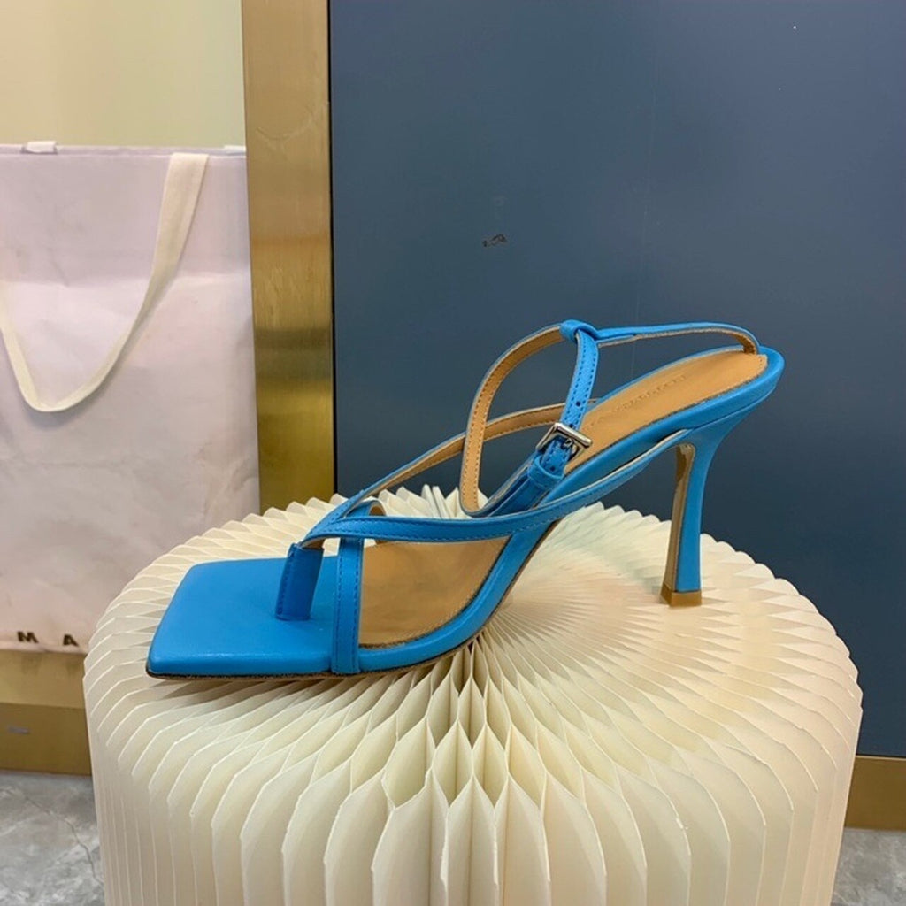 Bottega Veneta Stretch Sandals 9cm Heel Lambskin Leather Spring/Summer 2020 Collection, Turquoise Blue