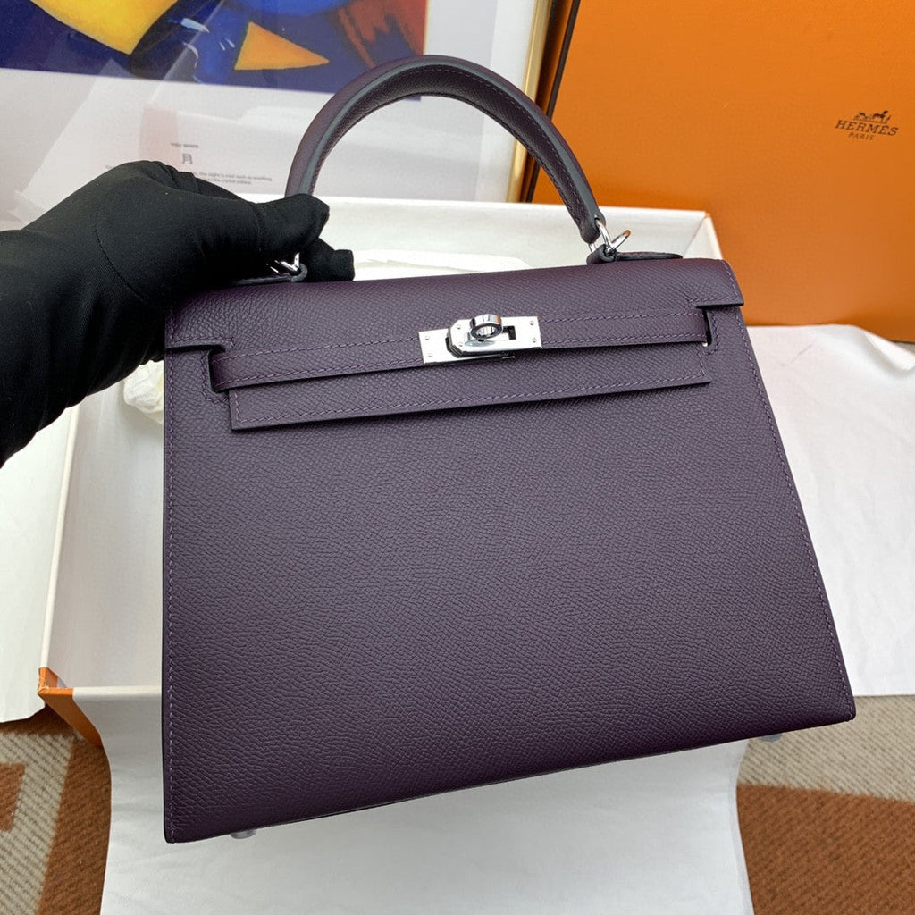 Hermes Kelly 25 Togo Silver Hardware Dark Purple