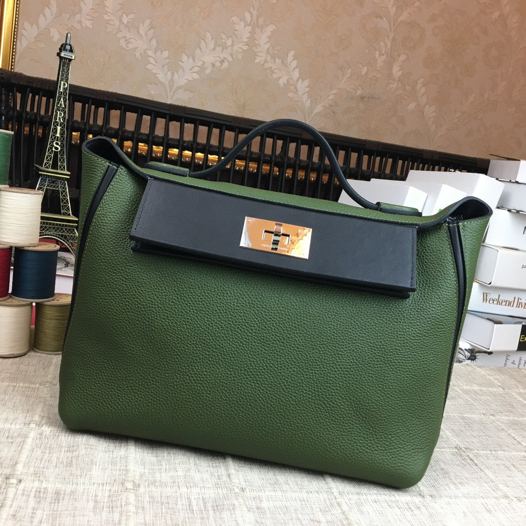 Hermes 24 24 29cm Noir Black Clémence Green