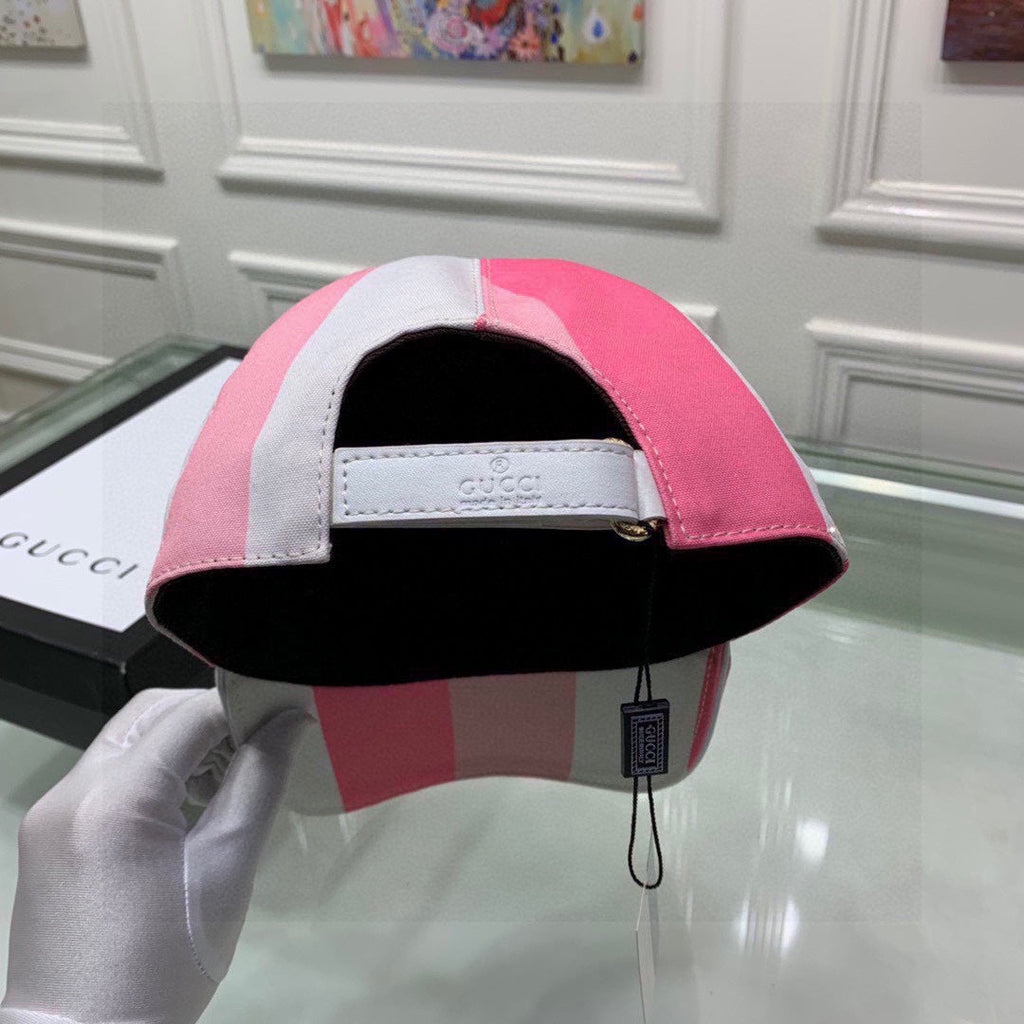 Gucci Canvas Baseball Cap with Web White And Pink