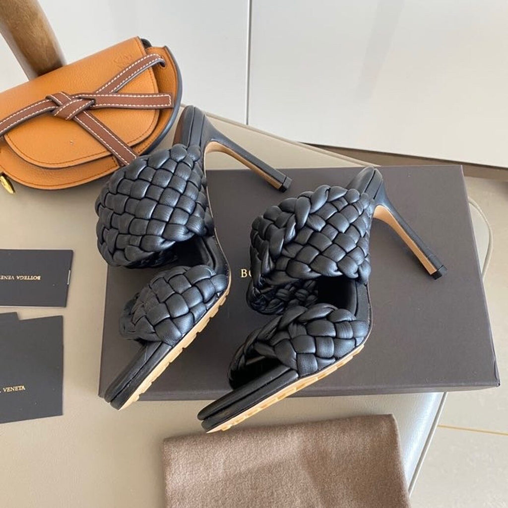 Bottega Veneta Curve Sandals 9.5cm Heel Lambskin Leather Spring/Summer Collection, Black