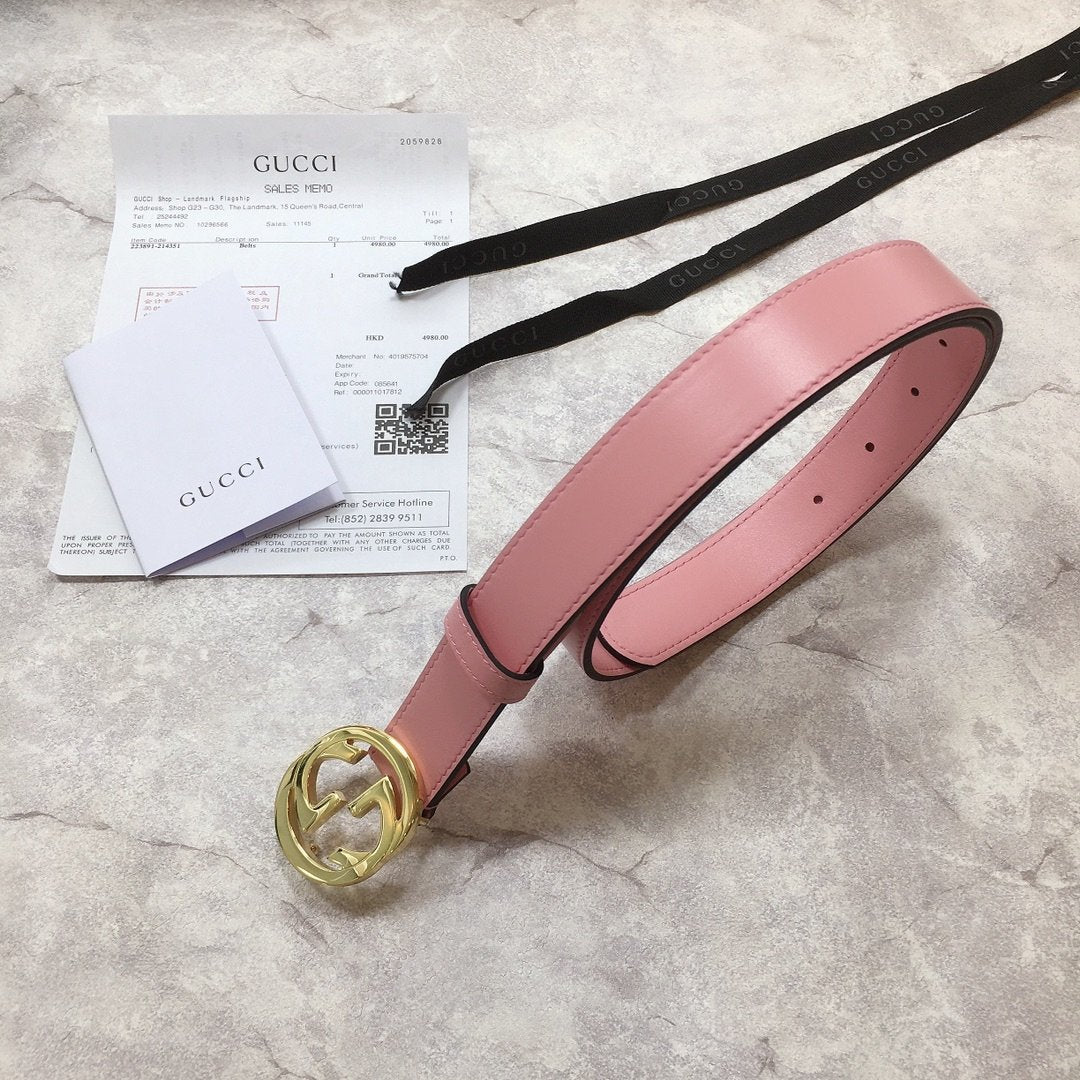 Gucci Belt With Double G Buckle Pink