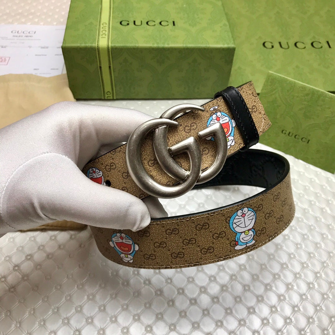 Gucci Belt With Double G Buckle Doreamon Brown