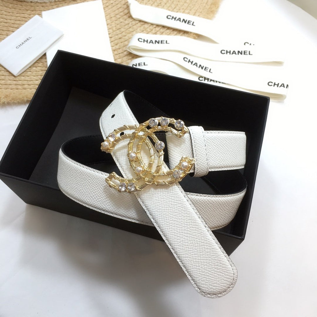 Chanel Belt With Double C Buckle White