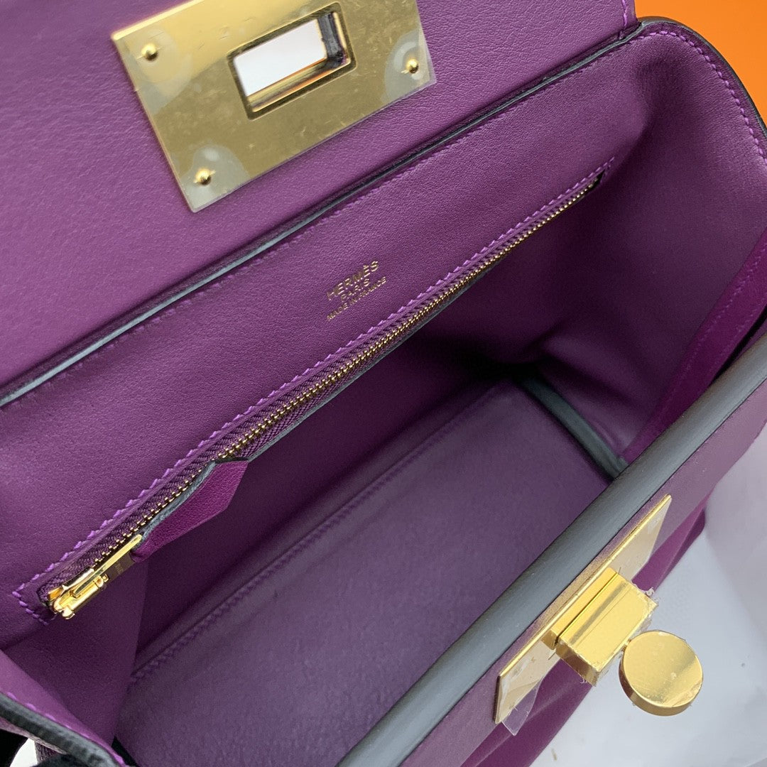 Hermes 24 24 21cm Noir Black Clémence Purple